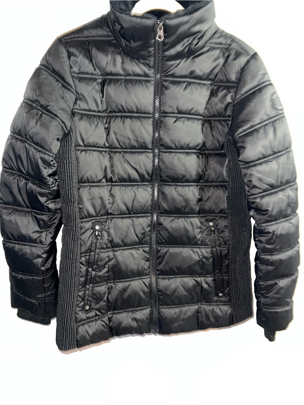 Nautica Black Quilted teens Puffer Jacket with Knit Side Panels